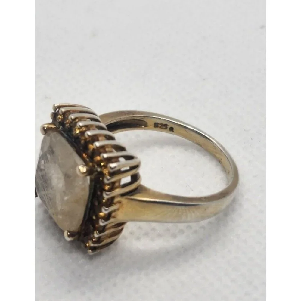925 STERLING SILVER WITH QUARTZ & HELIDOR RING SIZE 9.5